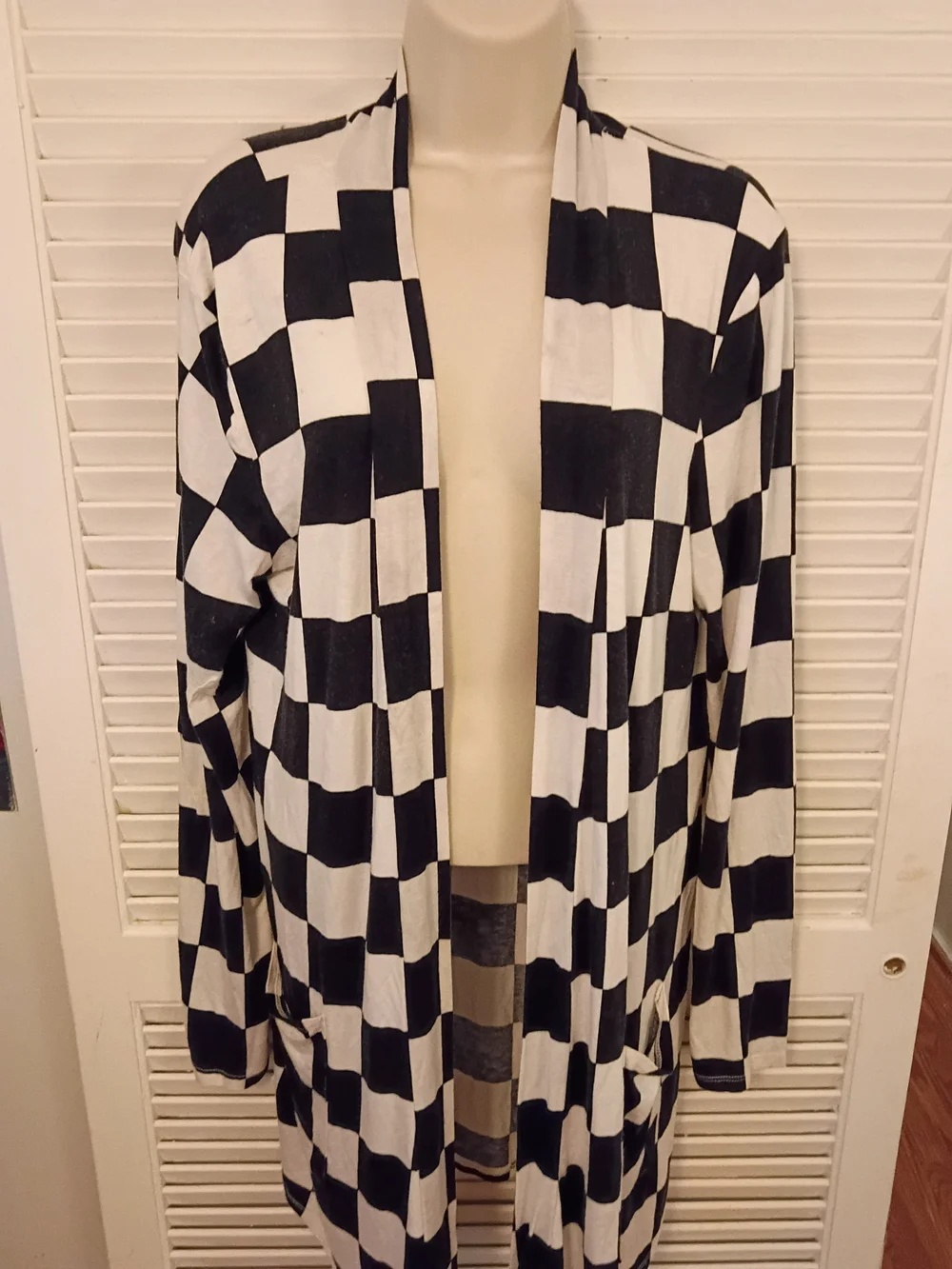 Zenana Outfitters Black & White Checkerboard Open Cardigan